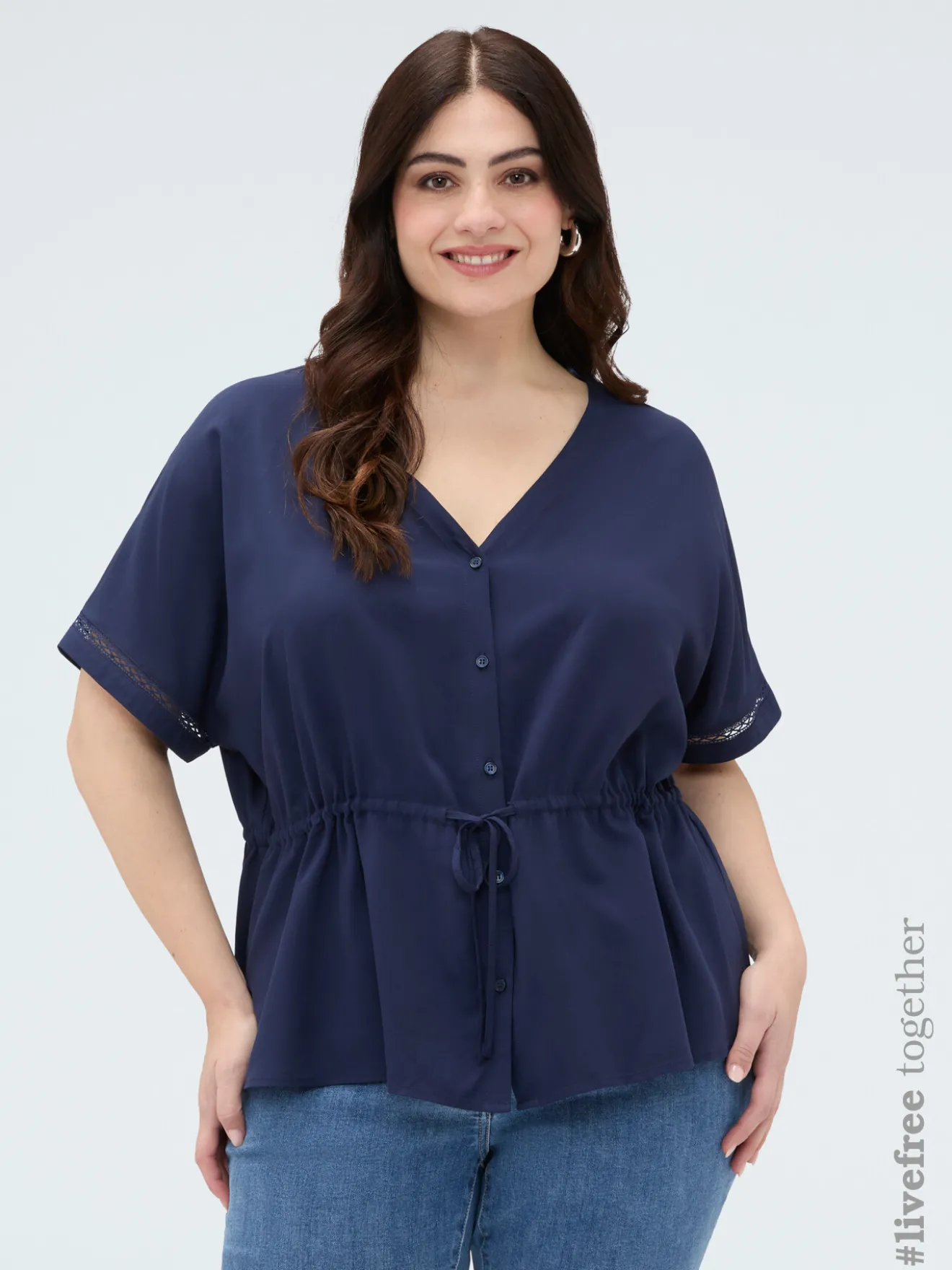 Blusa in viscosa con coulisse in vita
