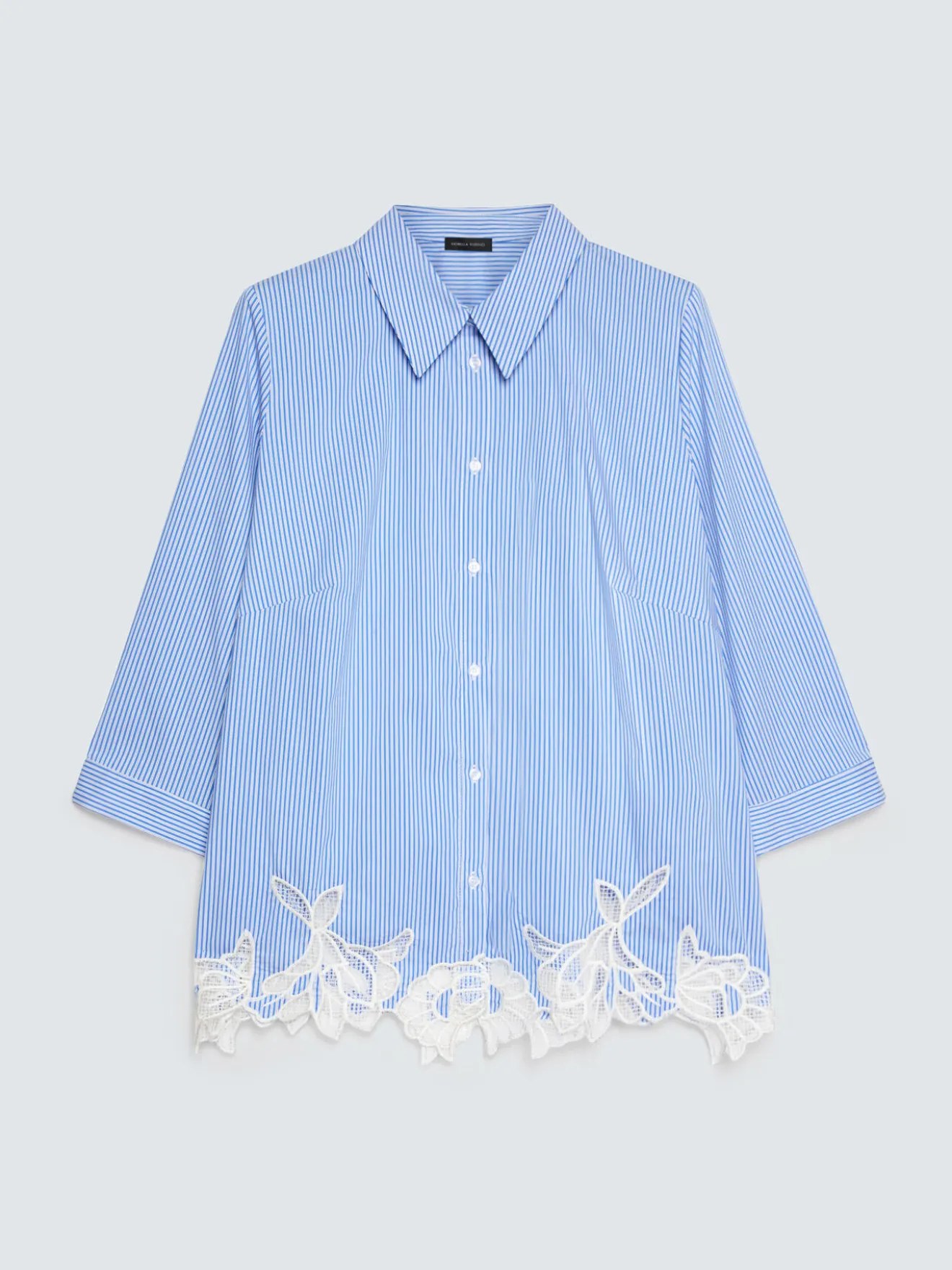 Camicia a righe in cotone con dettaglio macramè