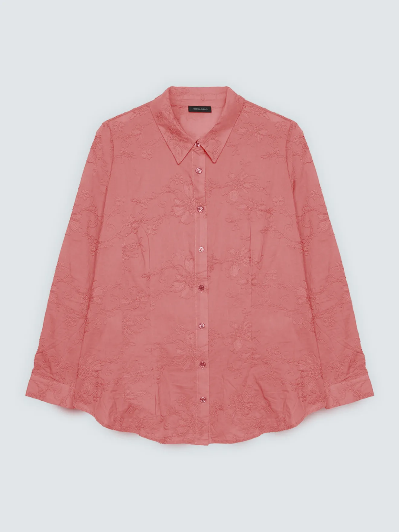 Camicia con ricami floreali tono su tono