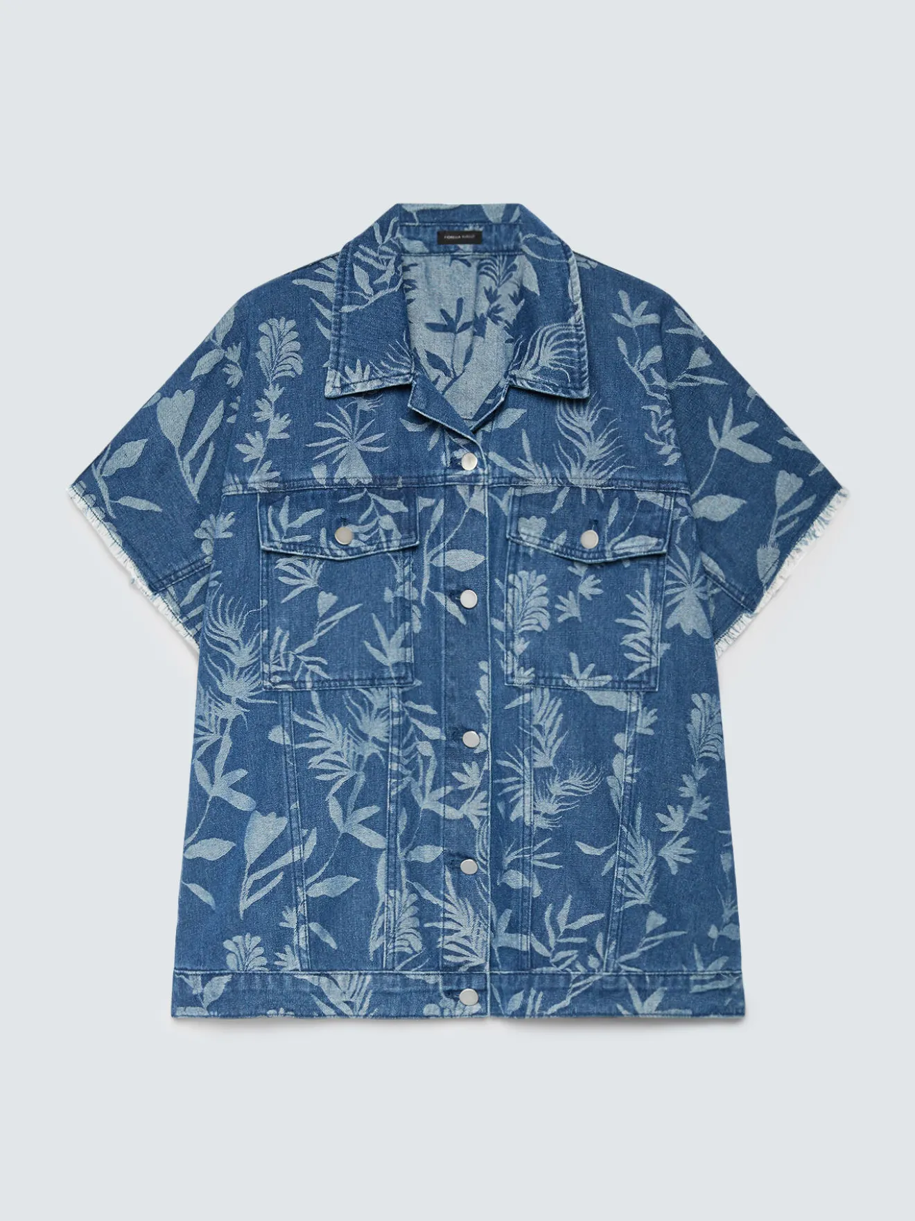Camicia in denim con motivo jacquard foliage