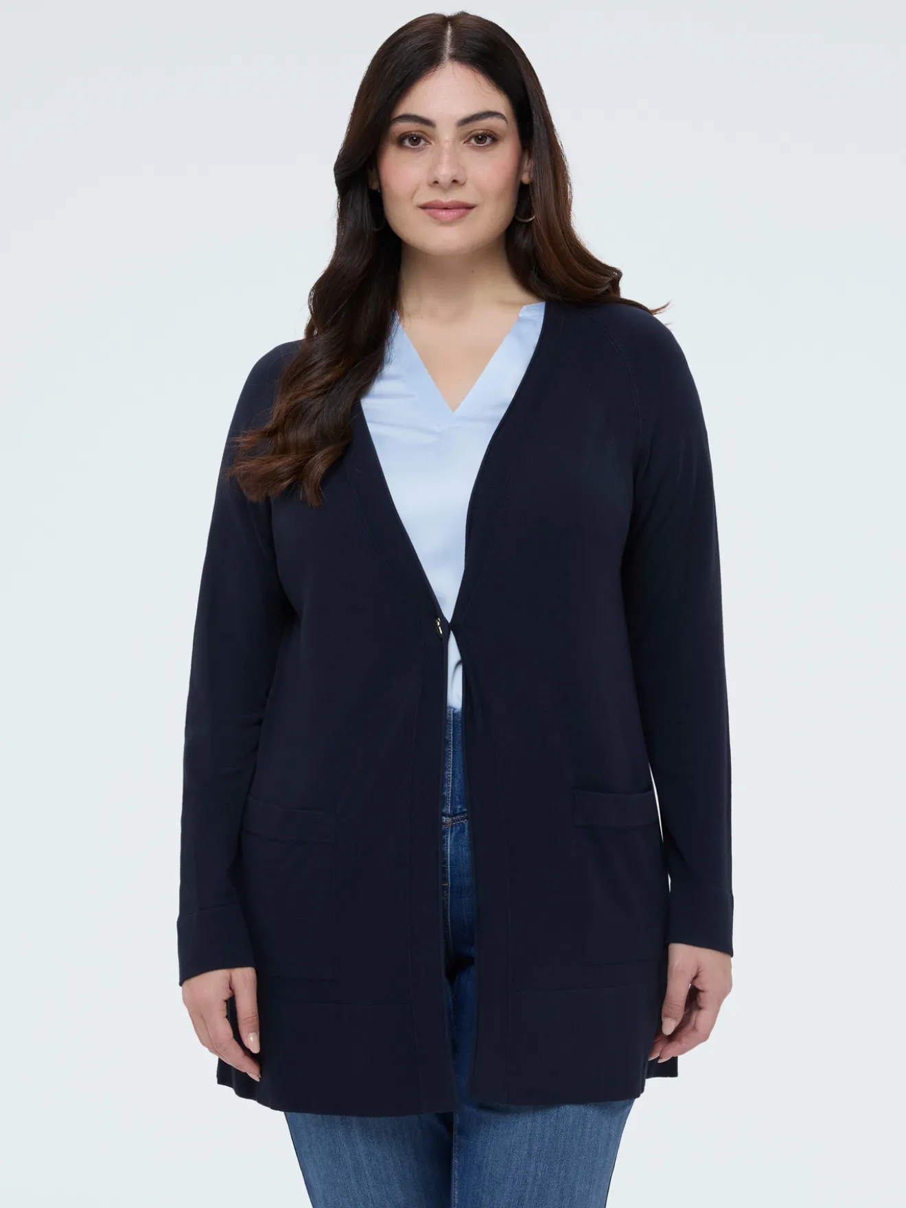 Cardigan lungo con scollo a V in maglia fine