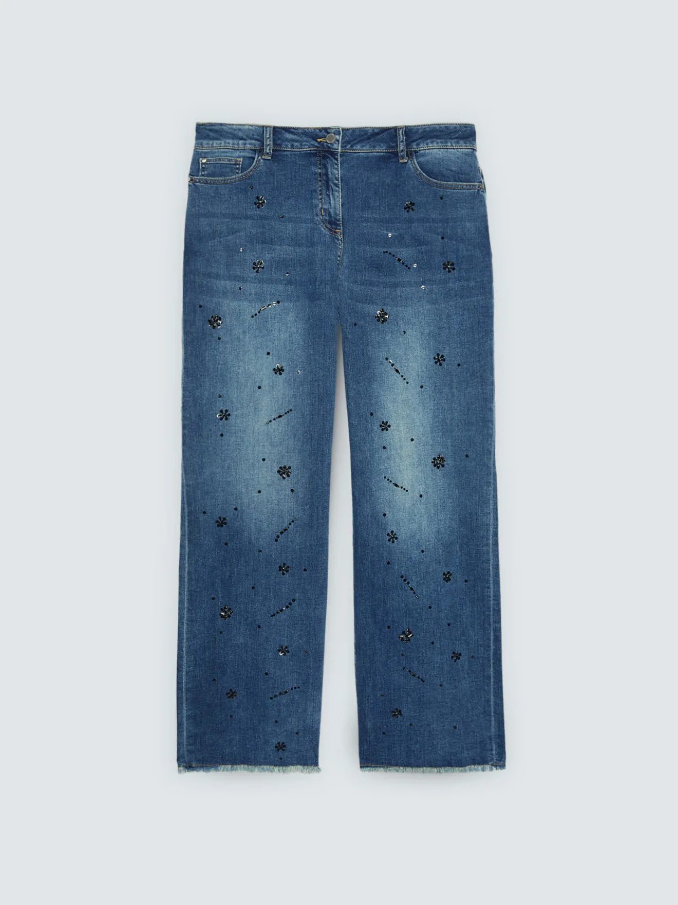 Jeans Straight Leg con applicazioni decorative