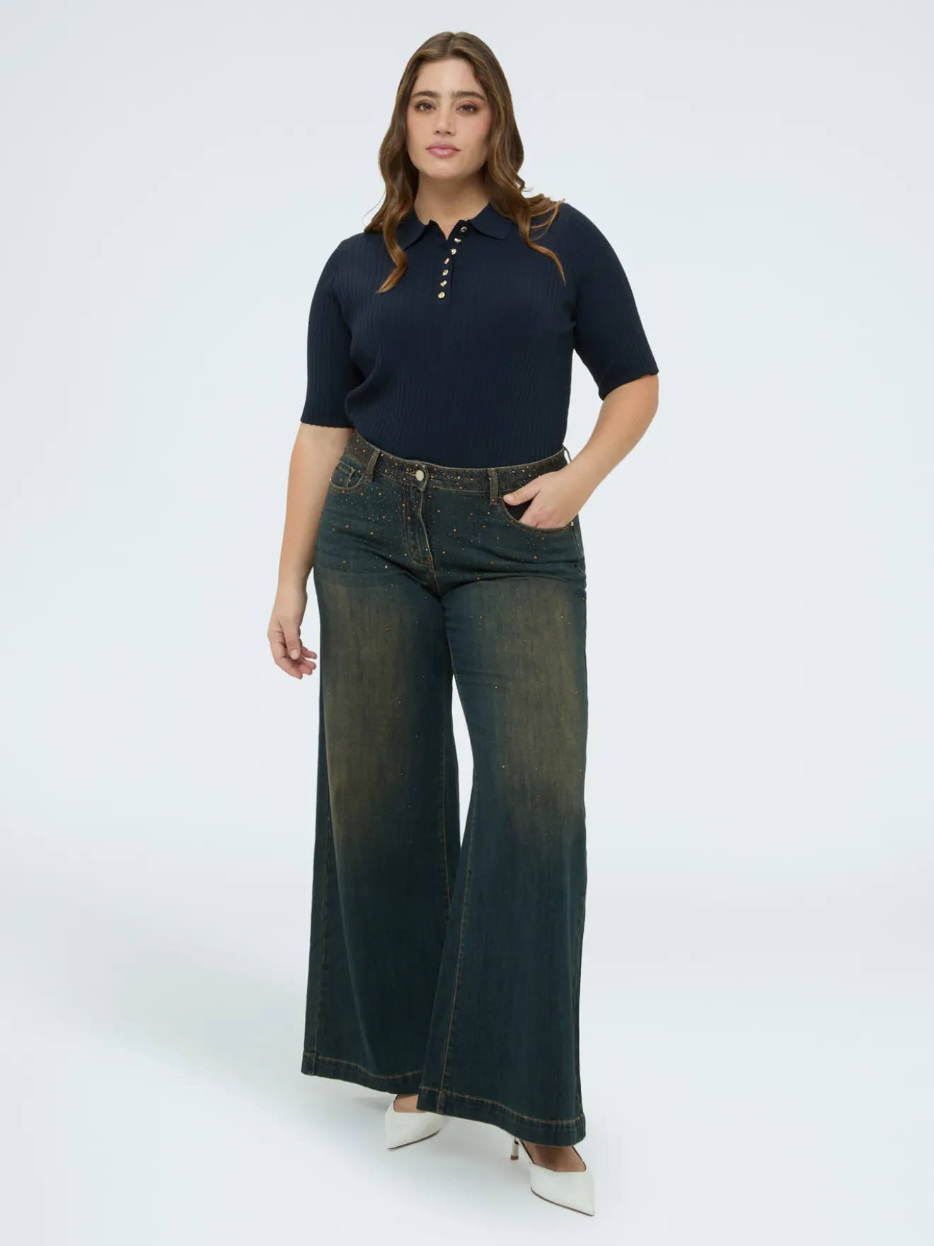 Jeans Wide Leg con applicazioni luminose