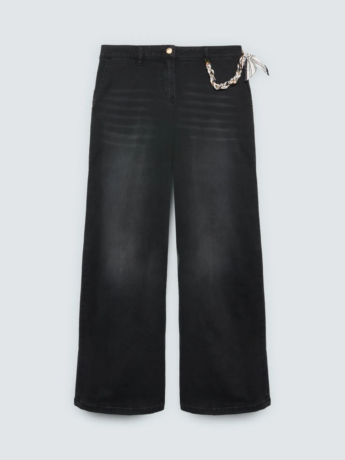 Jeans Wide Leg lavaggio black con charm