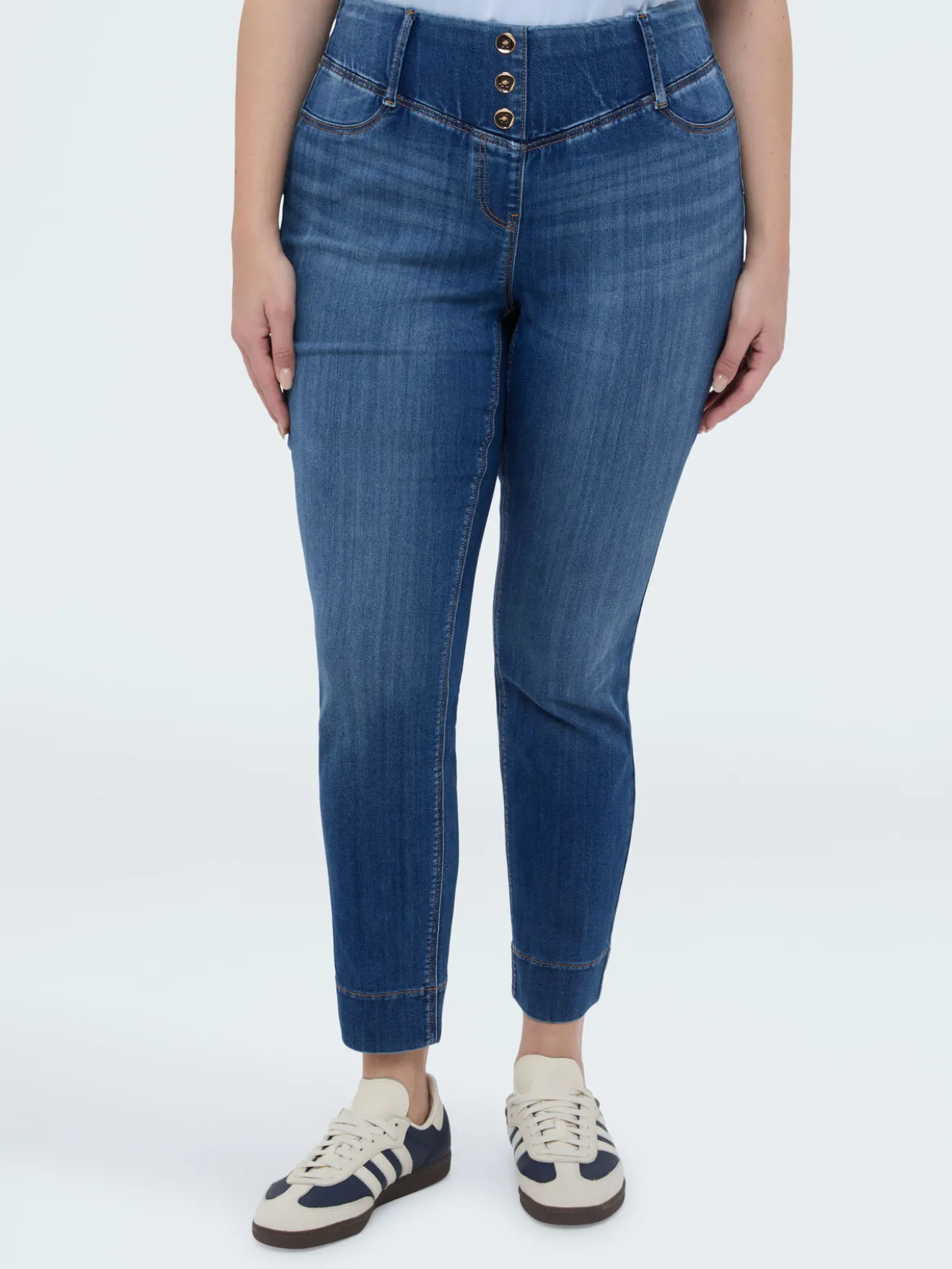 Jeggings in denim con bottoni decorativi