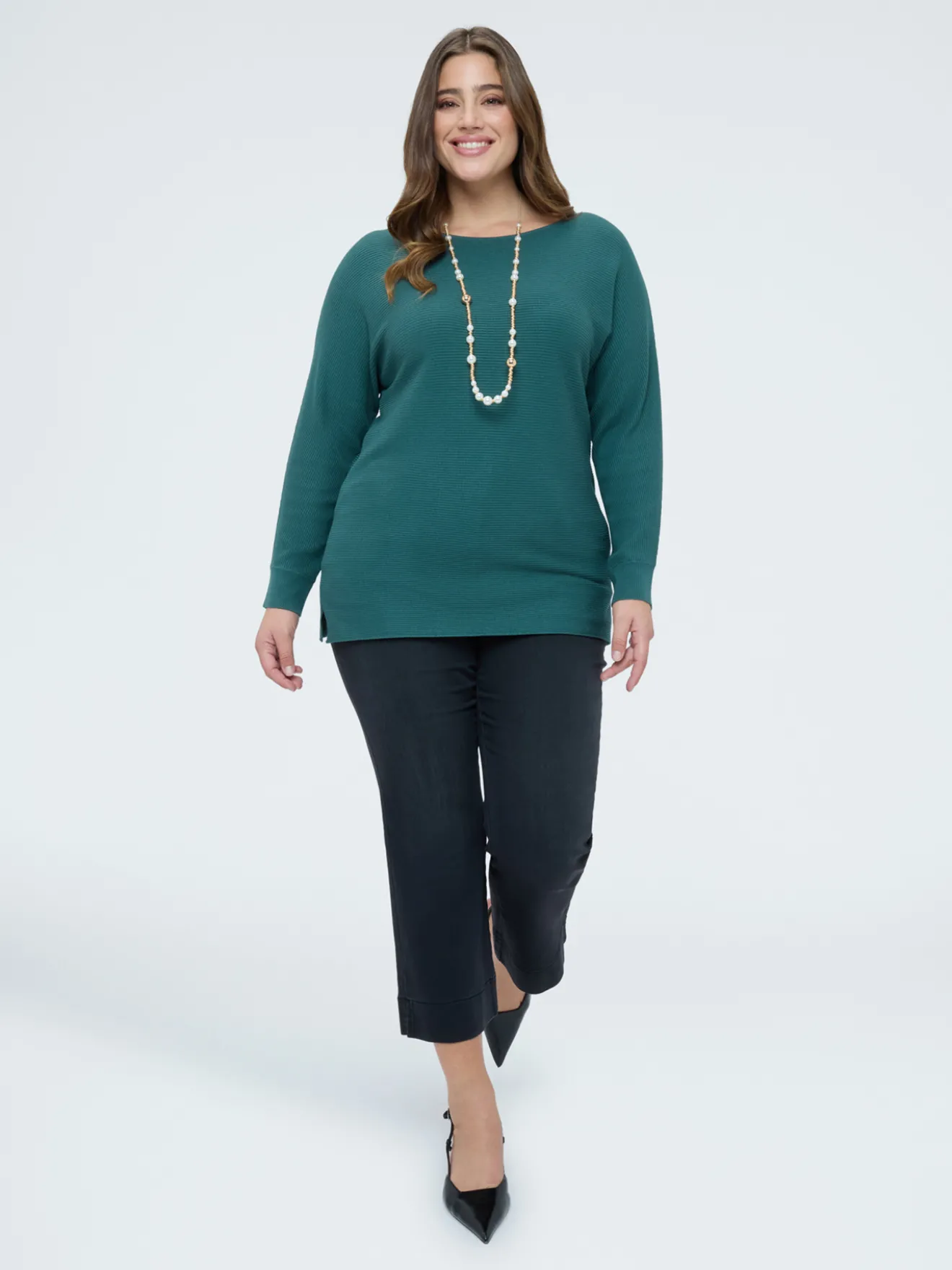 Maglia a costine con maniche kimono