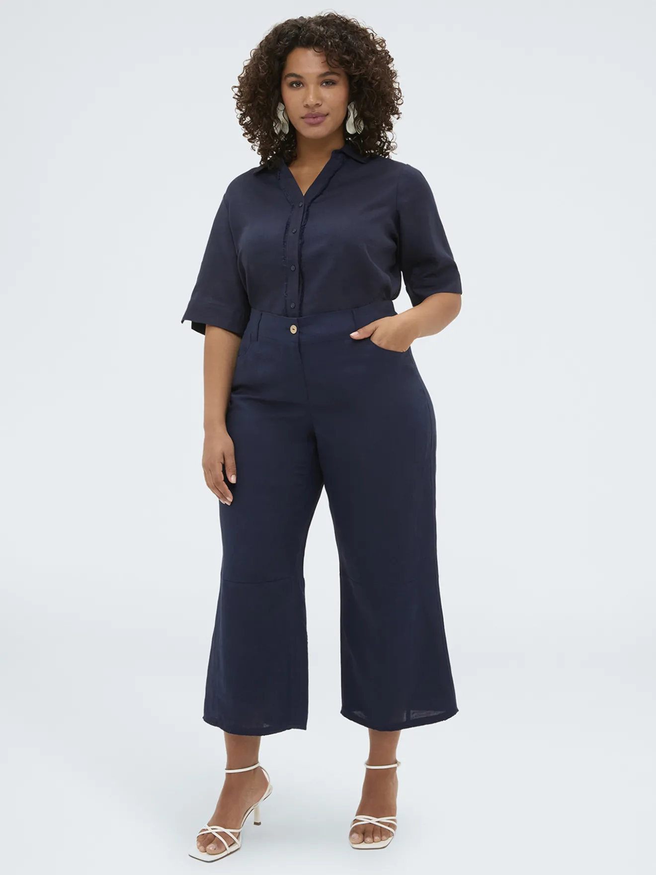 Pantaloni in misto lino e viscosa
