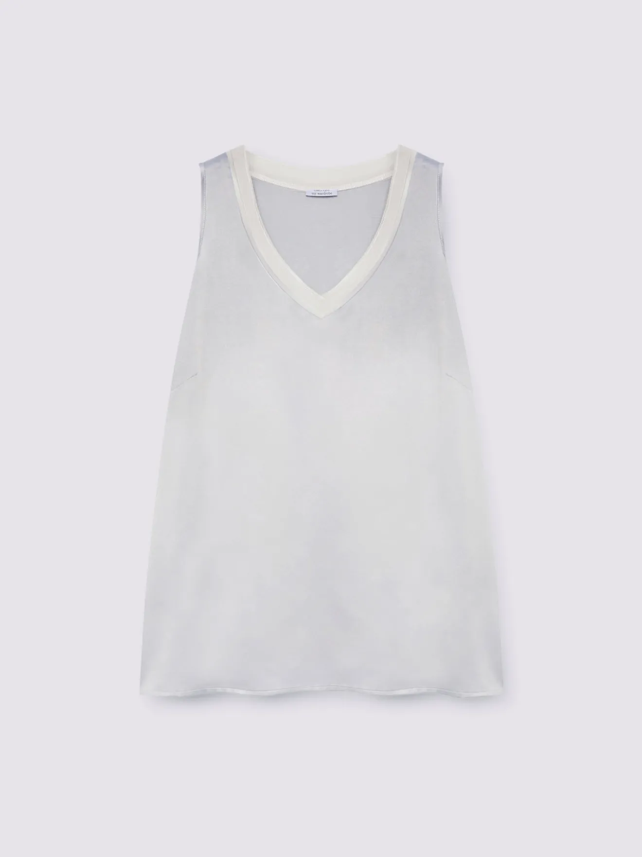 Top bimaterico con scollo a V