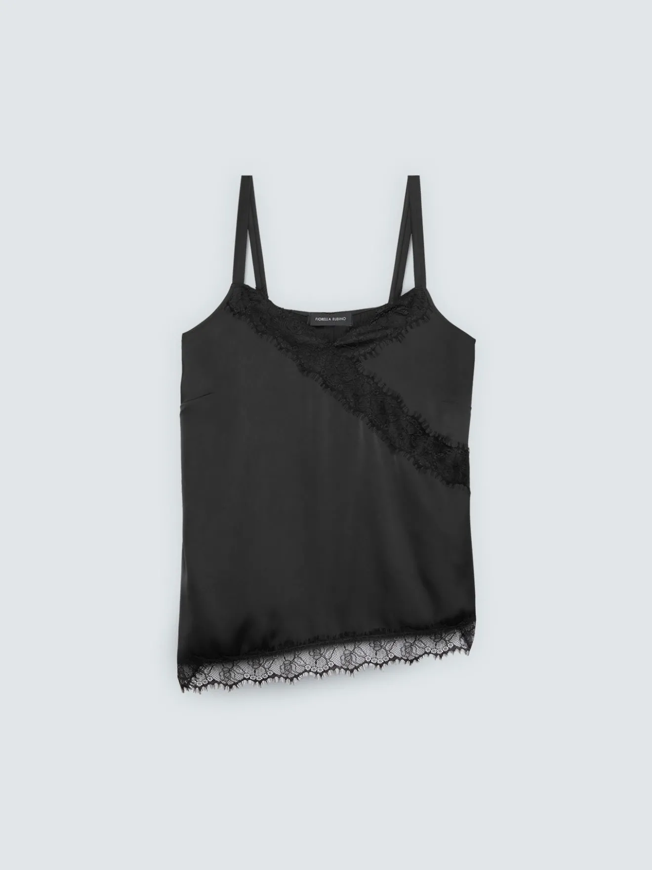 Top in raso con dettagli in pizzo
