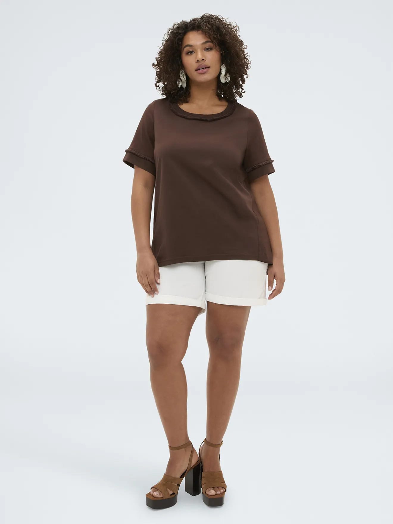 T-shirt bimaterica in misto lino
