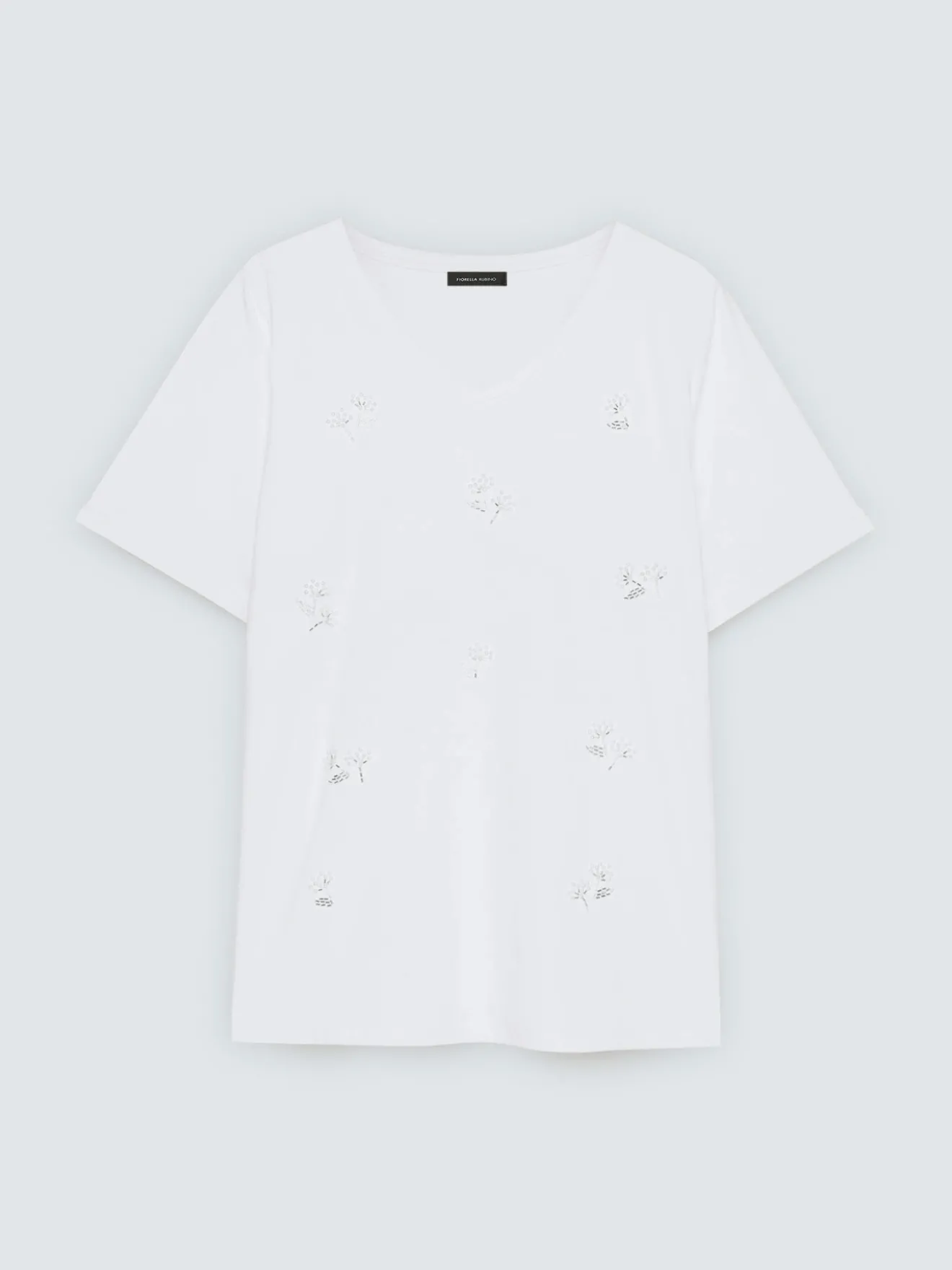 T-shirt in cotone con fiori in perline