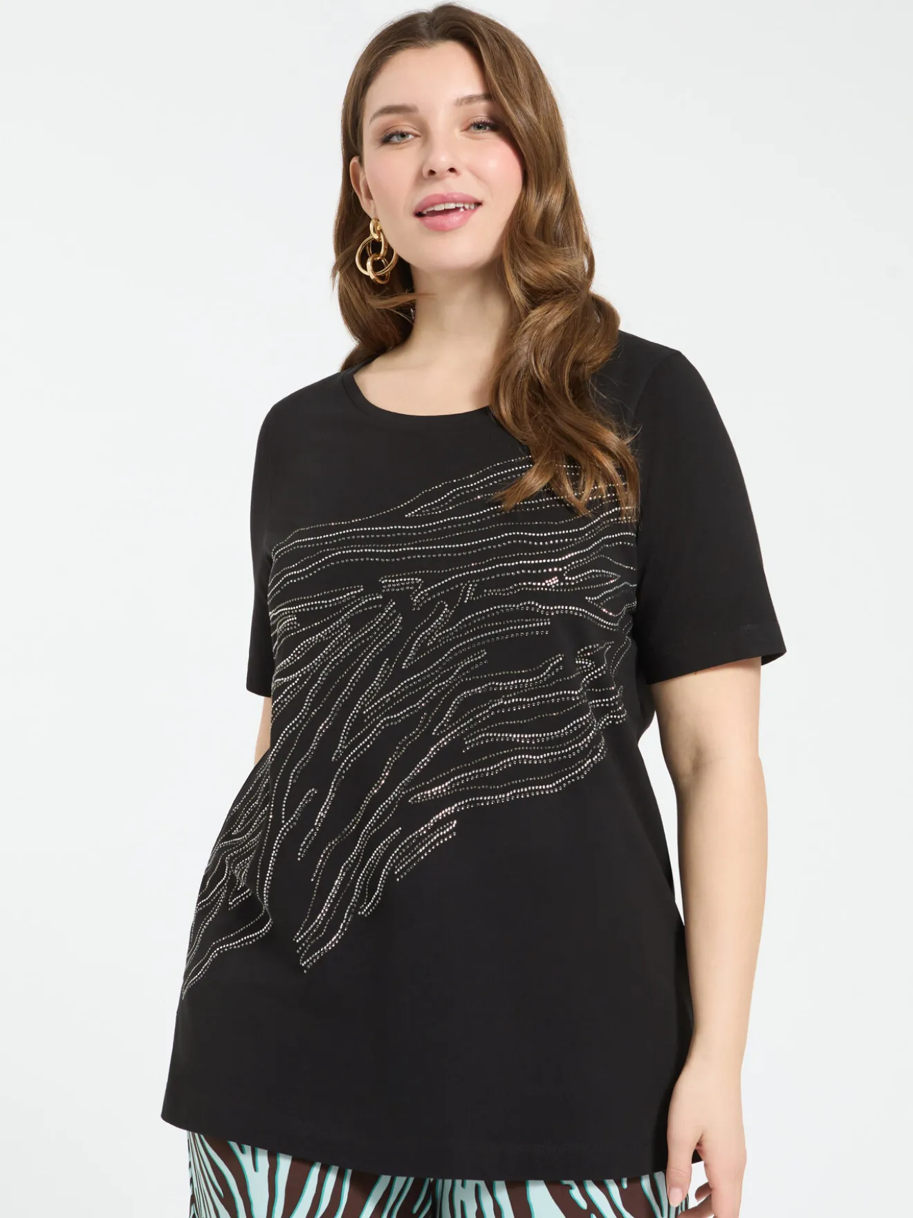 T-shirt in cotone con hotfix motivo zebrato