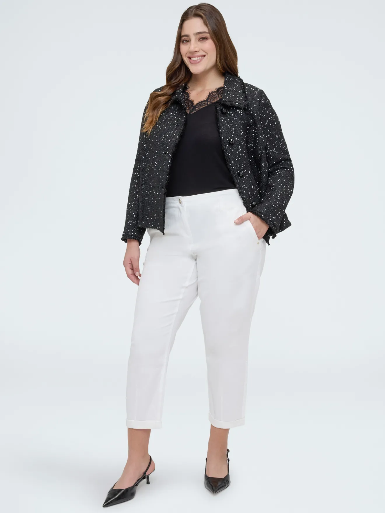 T-shirt in misto lana con pizzo