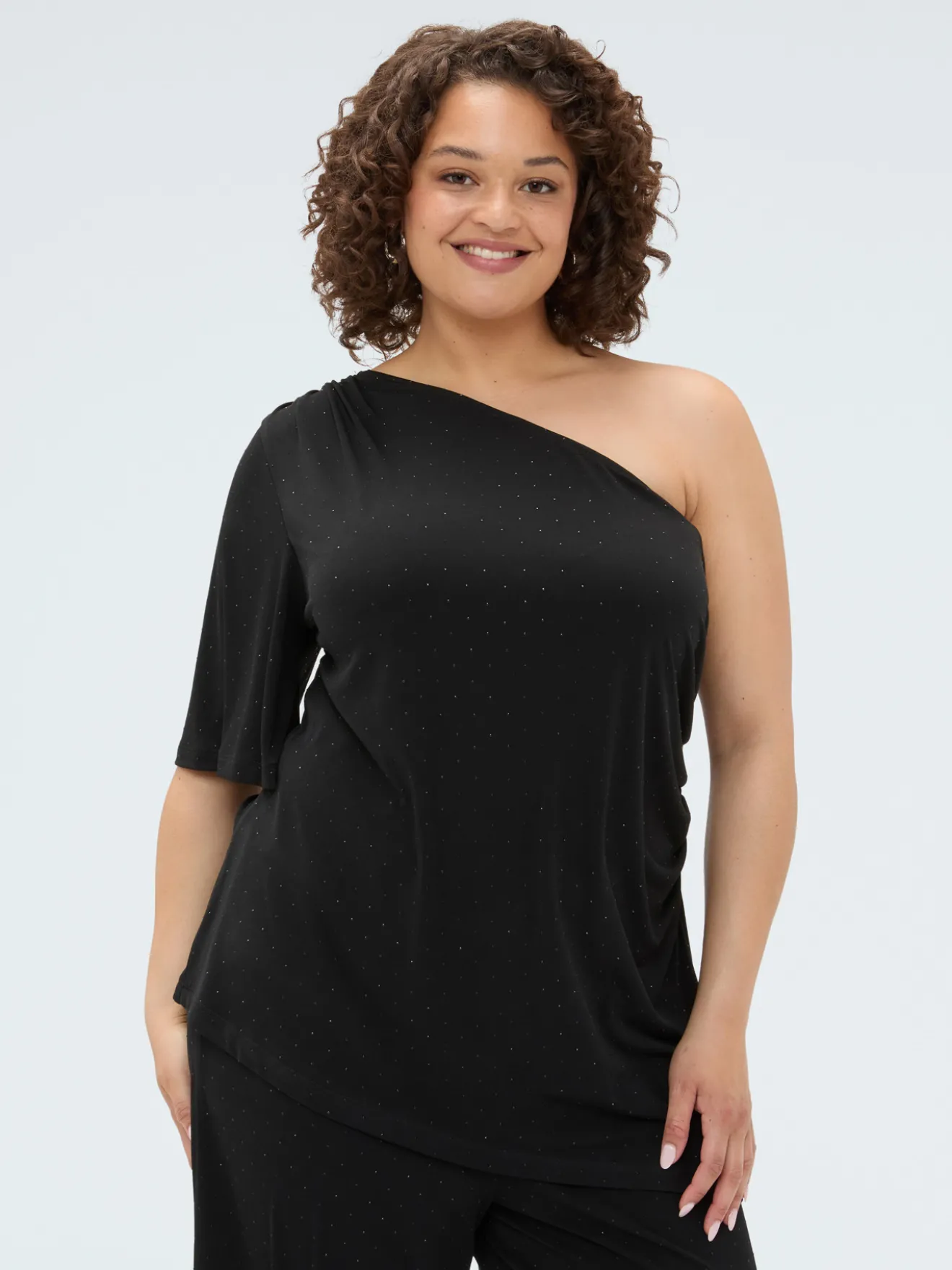 T-shirt monospalla in jersey con punti luce