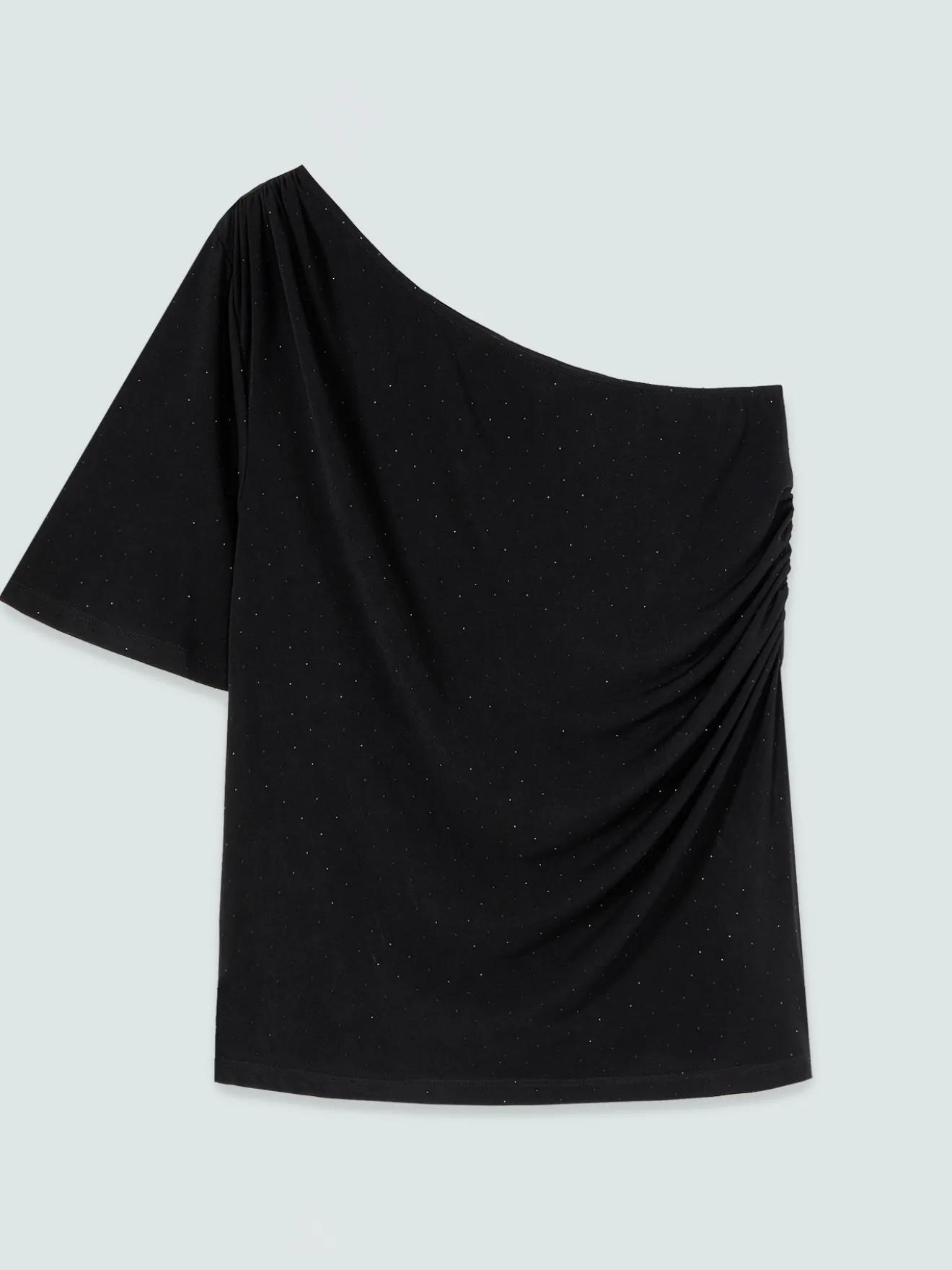 T-shirt monospalla in jersey con punti luce